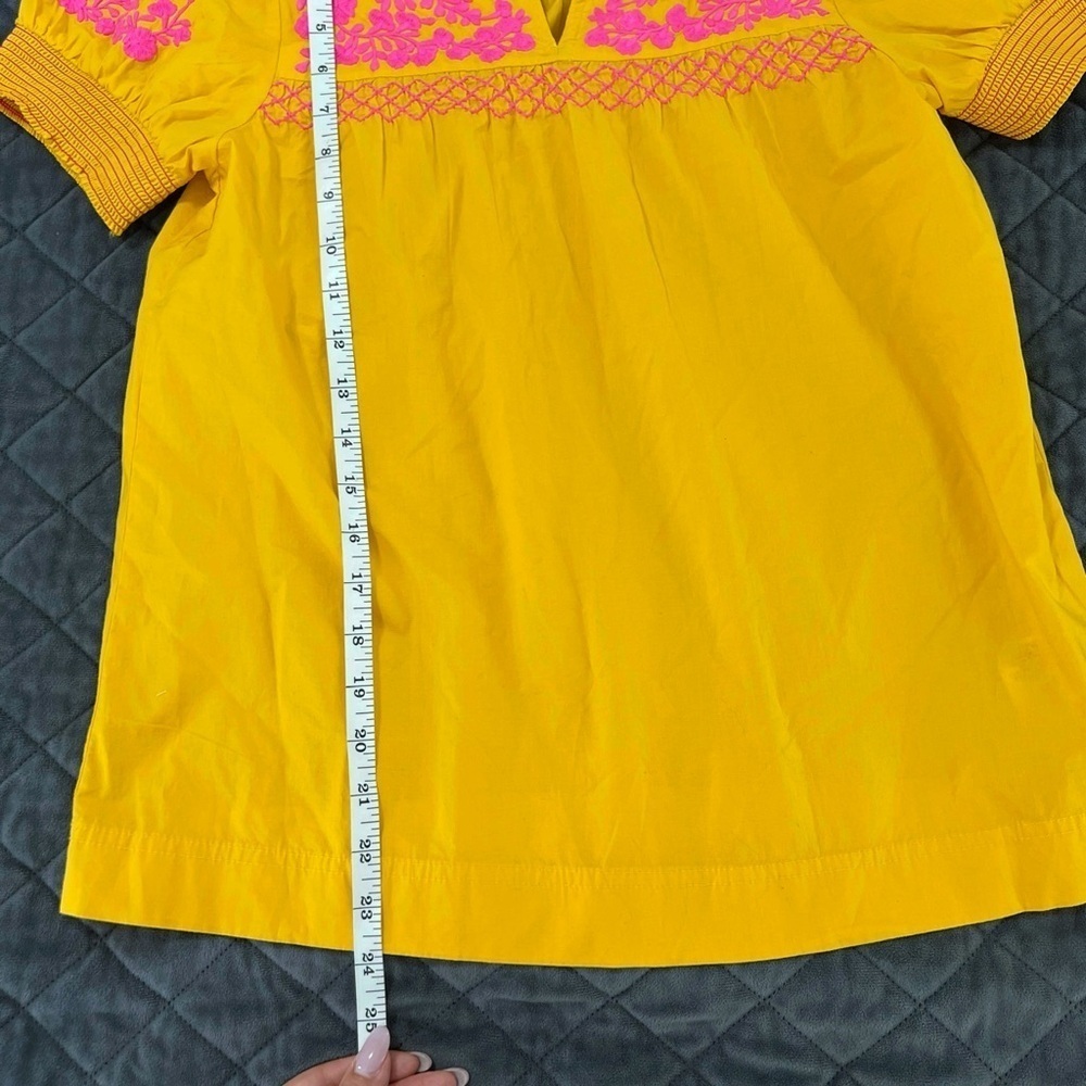 J. Crew Top Women XXS Floral Embroidered Blouse Shirt Yellow Boho P - Picture 3 of 7